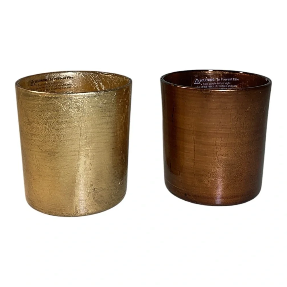 Metallic Glass Votive Candle Holders Set of 2 Gold Brown Decor